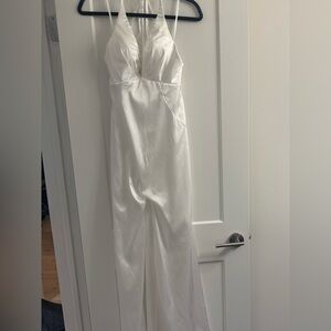 White Halter Satin Dress